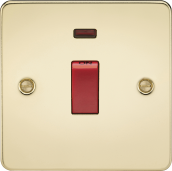 Knightsbridge Flat Plate Polished Brass 45 Amp 1 Gang DP Switch with Neon