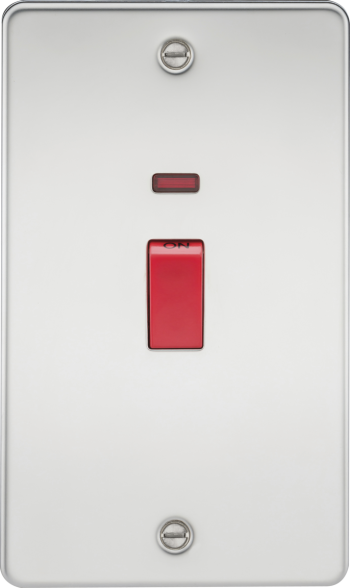 Knightsbridge Flat Plate Polished Chrome 45A 2G DP Switch with Neon (Double Plate)