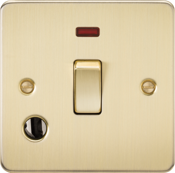 Knightsbridge Flat Plate Brushed Brass 20 Amp 1 Gang DP Switch with Neon and Flex Outlet