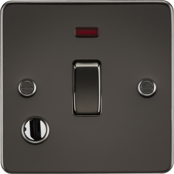 Knightsbridge Flat Plate Gunmetal 1 Gang 20A Double Pole Switch with Neon & Flex Outlet