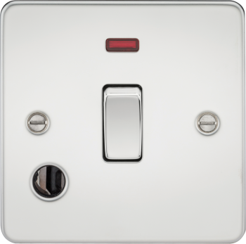 Knightsbridge Flat Plate Polished Chrome 20A 1 Gang DP Switch with Neon & Flex Outlet