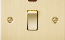 Knightsbridge Flat Plate Brushed Brass 20 Amp 1 Gang DP Switch with Neon