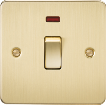 Knightsbridge Flat Plate Brushed Brass 20 Amp 1 Gang DP Switch with Neon