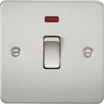 Knightsbridge Flat Plate Brushed Chrome 20 Amp 1 Gang DP Switch with Neon