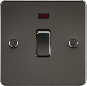 Knightsbridge Flat Plate Gunmetal 1 Gang 20A Double Pole Switch with Neon