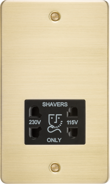 Knightsbridge Flat Plate Brushed Brass 115/230V Dual Voltage Shaver Socket