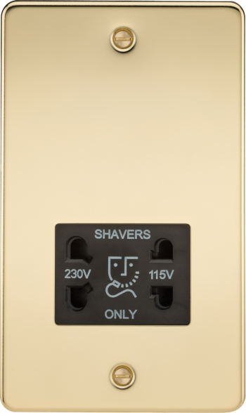 Knightsbridge Flat Plate Polished Brass 115/230V Dual Voltage Shaver Socket