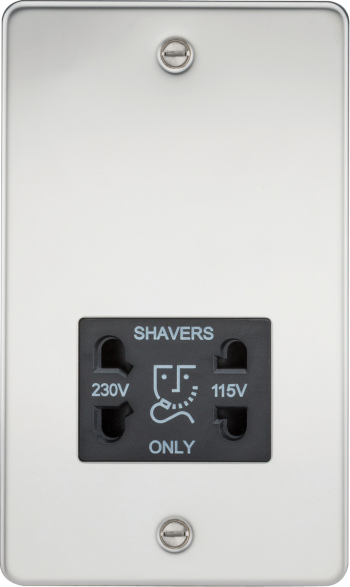 Knightsbridge Flat Plate Polished Chrome 115/230V Dual Voltage Shaver Socket with Black Insert