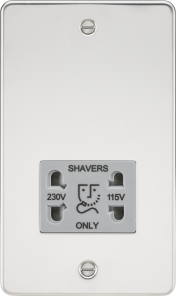Knightsbridge Flat Plate Polished Chrome 115/230V Dual Voltage Shaver Socket with Grey Insert