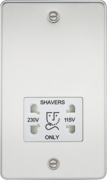 Knightsbridge Flat Plate Polished Chrome 115/230V Dual Voltage Shaver Socket with White Insert
