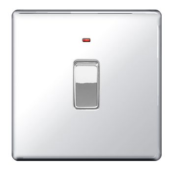 BG Electrical Screwless Flat Plate, Polished Chrome, 20A DP Switch With LED Indicator