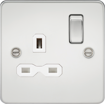 Knightsbridge Flat Plate Polished Chrome 13A 1 Gang DP Switched Socket with White Insert