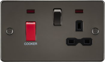 Knightsbridge Flat Plate Gunmetal 45A DP Cooker Switch & 13A Switched Socket with Neon