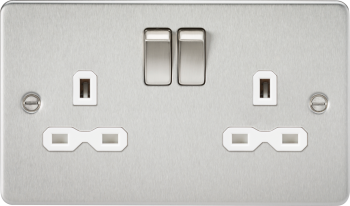 Knightsbridge Flat Plate Brushed Chrome 13A 2 Gang DP Switched Plug Socket