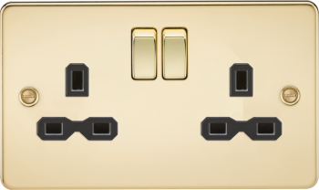 Knightsbridge Flat Plate Polished Brass 2 Gang 13 Amp Double Pole Plug Socket