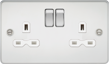 Knightsbridge Flat Plate Polished Chrome 13A 2 Gang DP Switched Socket with White Insert