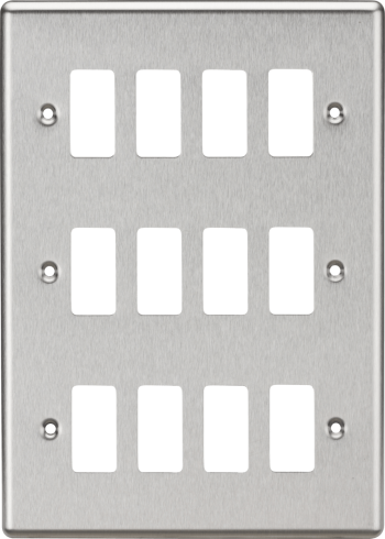 Knightsbridge Rounded Edge Brushed Chrome 12 Gang Grid Faceplate