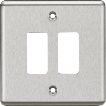 Knightsbridge Rounded Edge Brushed Chrome 2 Gang Grid Faceplate