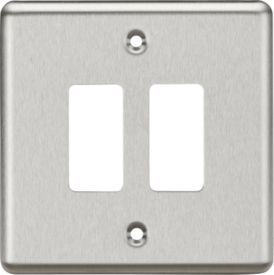Knightsbridge Rounded Edge Brushed Chrome 2 Gang Grid Faceplate