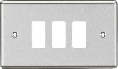 Knightsbridge Rounded Edge Brushed Chrome 3 Gang Grid Faceplate