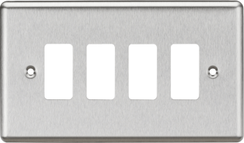 Knightsbridge Rounded Edge Brushed Chrome 4 Gang Grid Faceplate