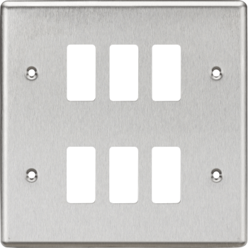 Knightsbridge Rounded Edge Brushed Chrome 6 Gang Grid Faceplate