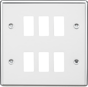 Knightsbridge Rounded Edge Polished Chrome 6 Gang Grid Faceplate