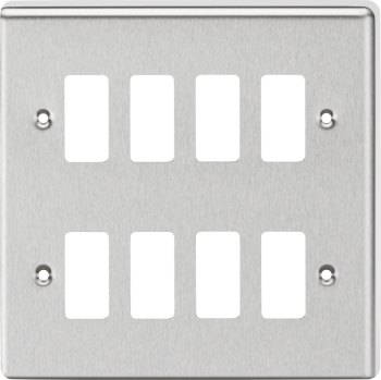 Knightsbridge Rounded Edge Brushed Chrome 8 Gang Grid Faceplate