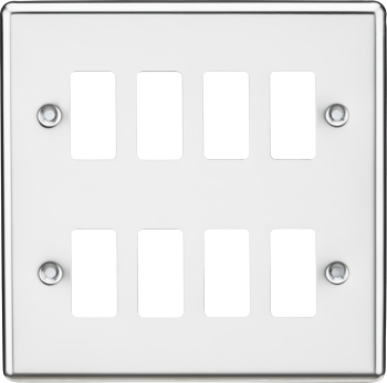 Knightsbridge Rounded Edge Polished Chrome 8 Gang Grid Faceplate