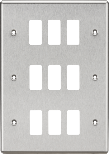 Knightsbridge Rounded Edge Brushed Chrome 9 Gang Grid Faceplate