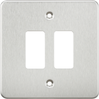 Knightsbridge Flat Plate Brushed Chrome 2 Gang Grid Faceplate