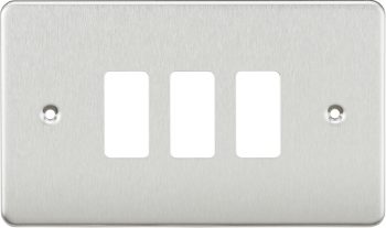 Knightsbridge Flat Plate Brushed Chrome 3 Gang Grid Faceplate