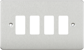 Knightsbridge Flat Plate Brushed Chrome 4 Gang Grid Faceplate