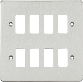 Knightsbridge Flat Plate Brushed Chrome 8 Gang Grid Faceplate