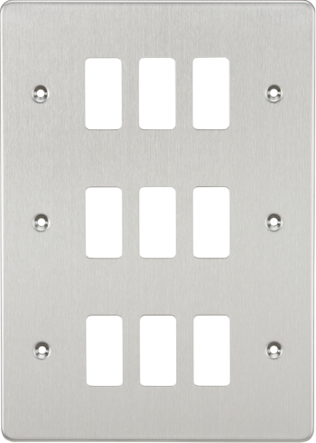 Knightsbridge Flat Plate Brushed Chrome 9 Gang Grid Faceplate