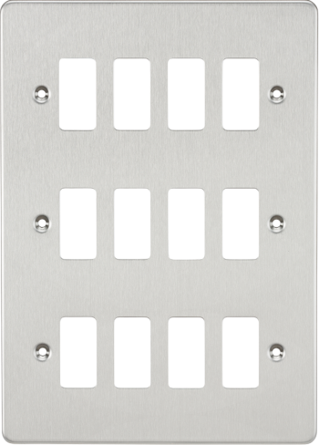 Knightsbridge Flat Plate Brushed Chrome 12 Gang Grid Faceplate