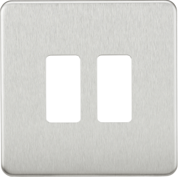 Knightsbridge Screwless Brushed Chrome 2 Gang Grid Faceplate