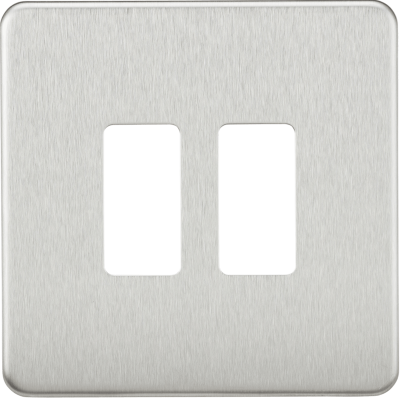 Knightsbridge Screwless Brushed Chrome 2 Gang Grid Faceplate