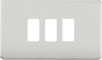 Knightsbridge Screwless Brushed Chrome 3 Gang Grid Faceplate