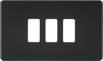 Knightsbridge Screwless Matt Black 3 Gang Grid Faceplate