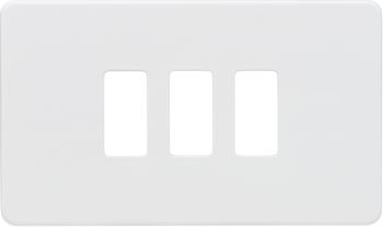 Knightsbridge Screwless Matt White 3 Gang Grid Faceplate