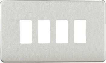Knightsbridge Screwless Brushed Chrome 4 Gang Grid Faceplate