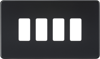 Knightsbridge Screwless Matt Black 4 Gang Grid Faceplate