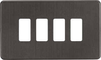 Knightsbridge Screwless Smoked Bronze 4 Gang Grid Faceplate