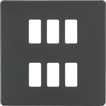 Knightsbridge Screwless Anthracite 6 Gang Grid Faceplate