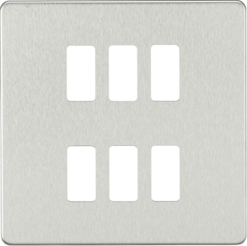 Knightsbridge Screwless Brushed Chrome 6 Gang Grid Faceplate