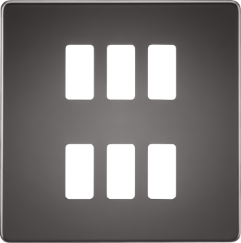 Knightsbridge Screwless Black Nickel 6 Gang Grid Faceplate