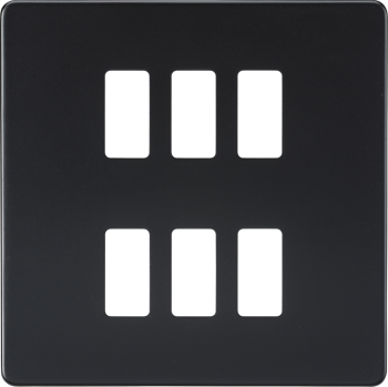 Knightsbridge Screwless Matt Black 6 Gang Grid Faceplate