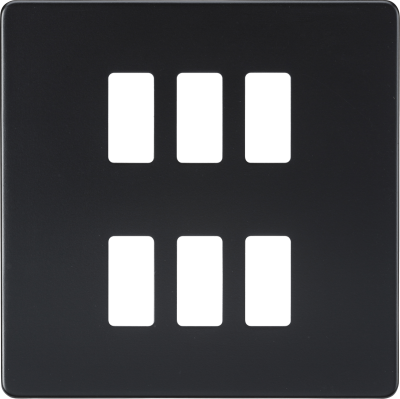 Knightsbridge Screwless Matt Black 6 Gang Grid Faceplate