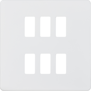 Knightsbridge Screwless Matt White 6 Gang Grid Faceplate